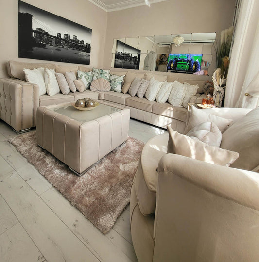 6 Seater - Layla - 2c3 - Cream - Fullback + Coffee Table - Sofa Scape UK