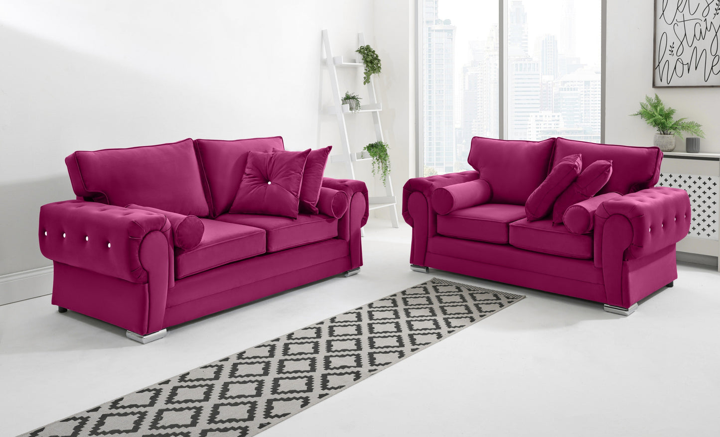 Lucera Plush 3+2 Fullback + Extra Cushions + Diamonds