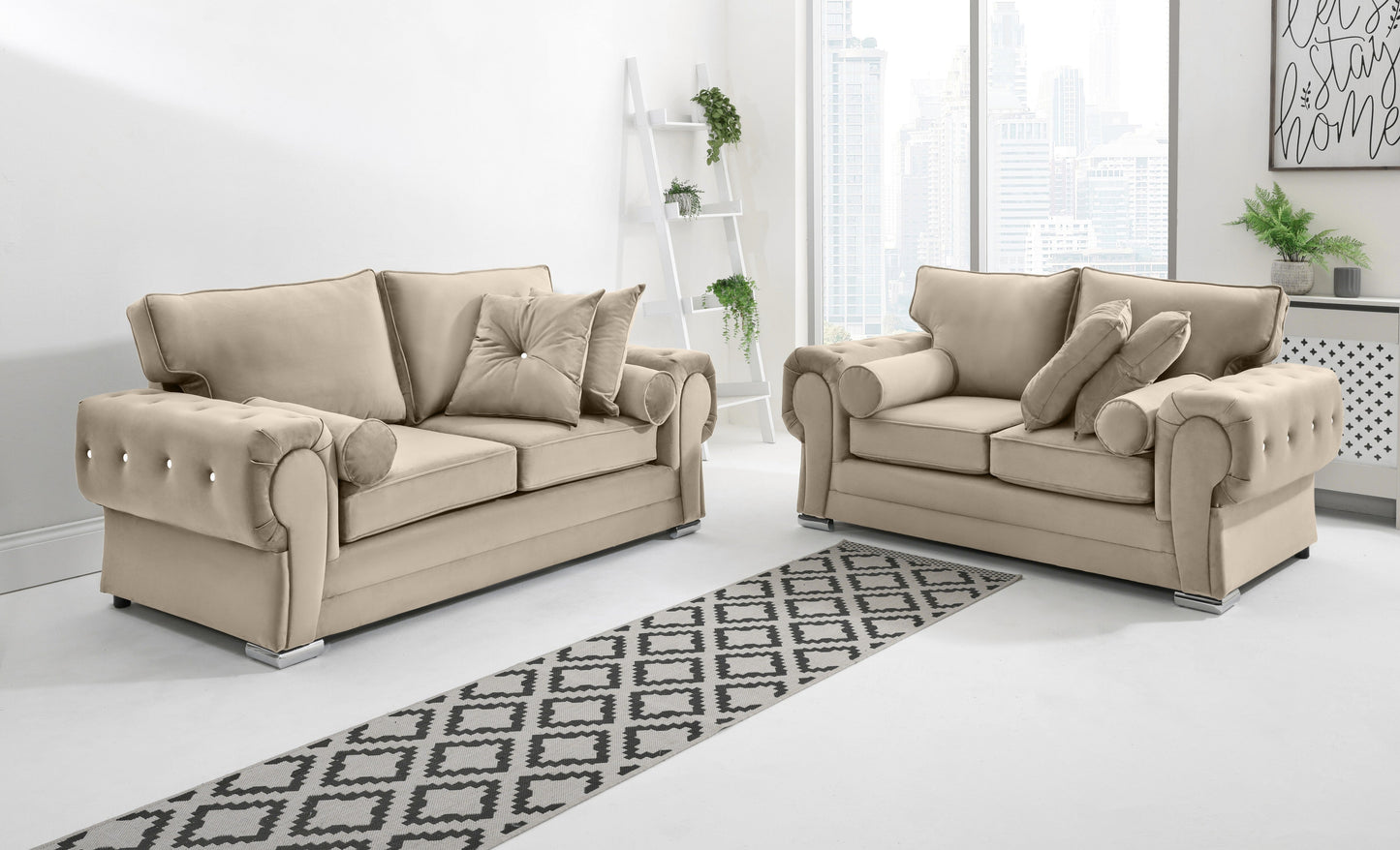 Lucera Plush 3+2 Fullback + Extra Cushions + Diamonds