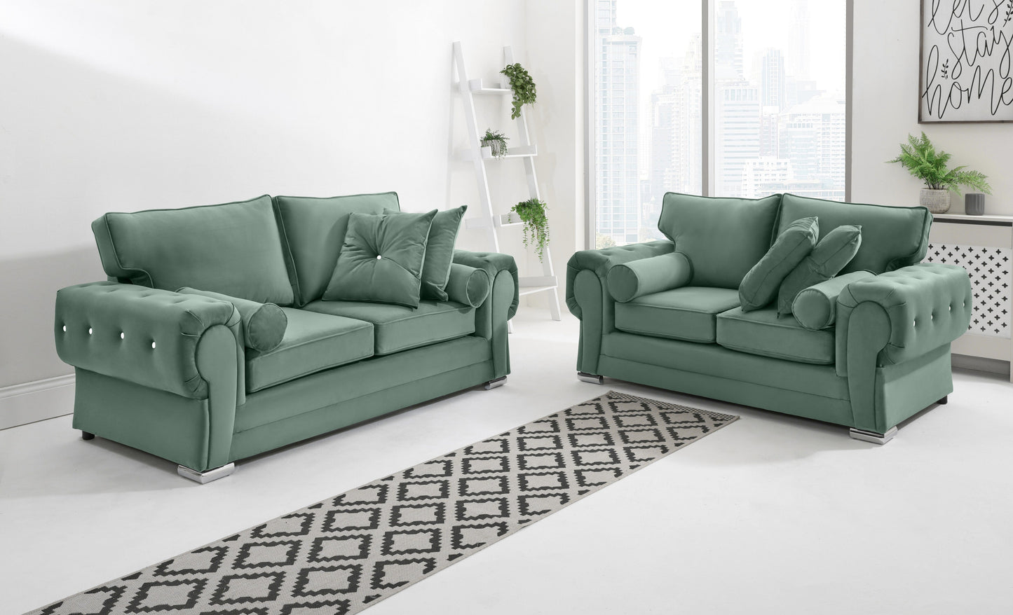 Lucera Plush 3+2 Fullback + Extra Cushions + Diamonds