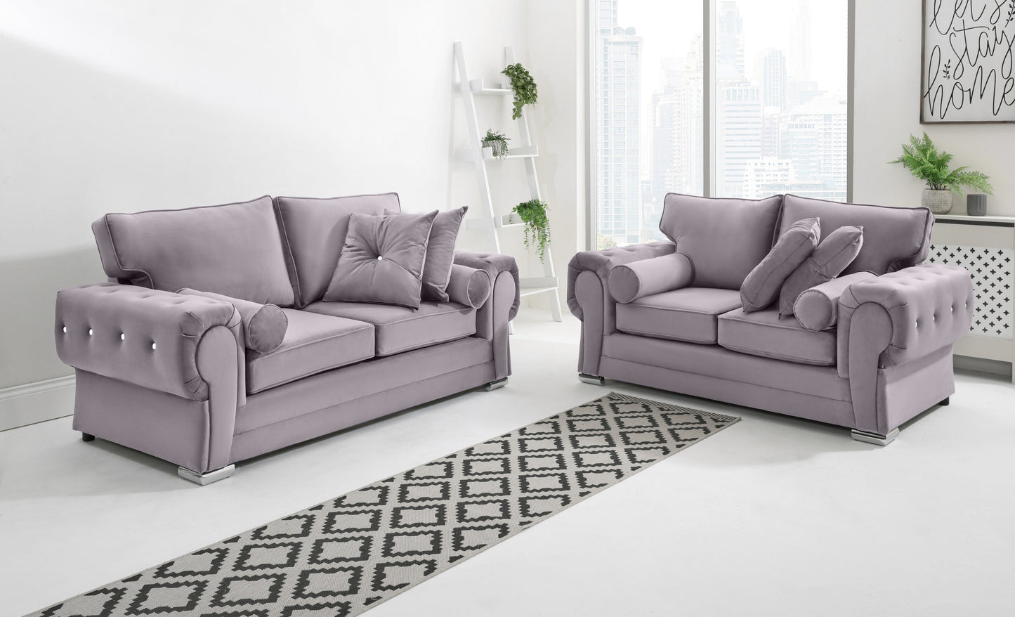 Lucera Plush 3+2 Fullback + Extra Cushions + Diamonds