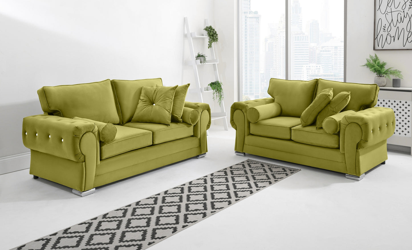 Lucera Plush 3+2 Fullback + Extra Cushions + Diamonds