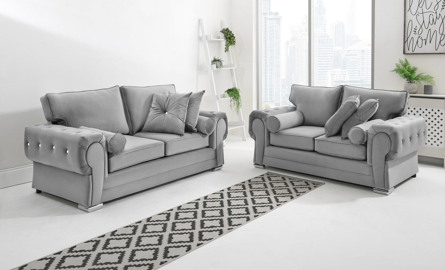 Lucera Plush 3+2 Fullback + Extra Cushions + Diamonds