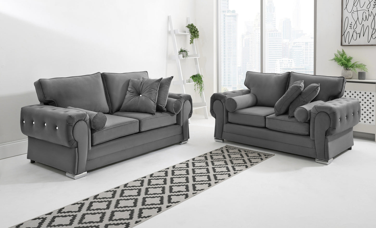 Lucera Plush 3+2 Fullback + Extra Cushions + Diamonds