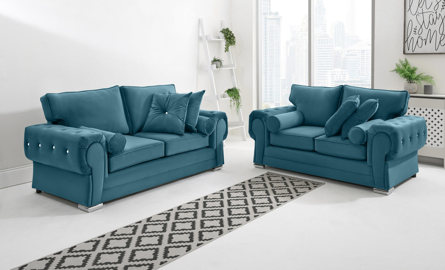 Lucera Plush 3+2 Fullback + Extra Cushions + Diamonds
