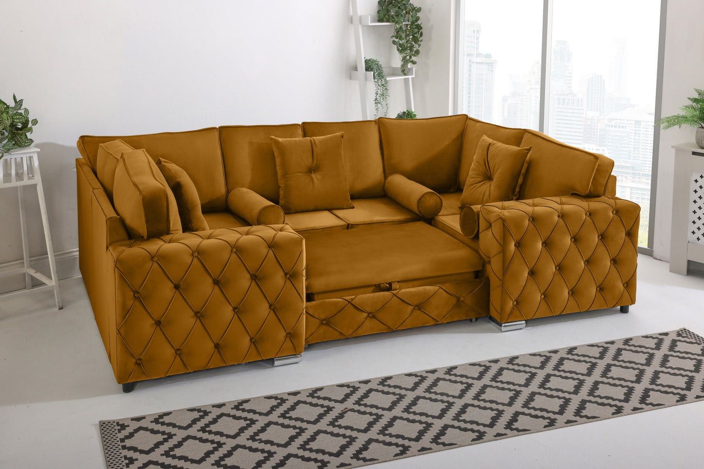 Castro U Shape Sofa bed Fullback - Plush Velvet - Sofa Scape UK