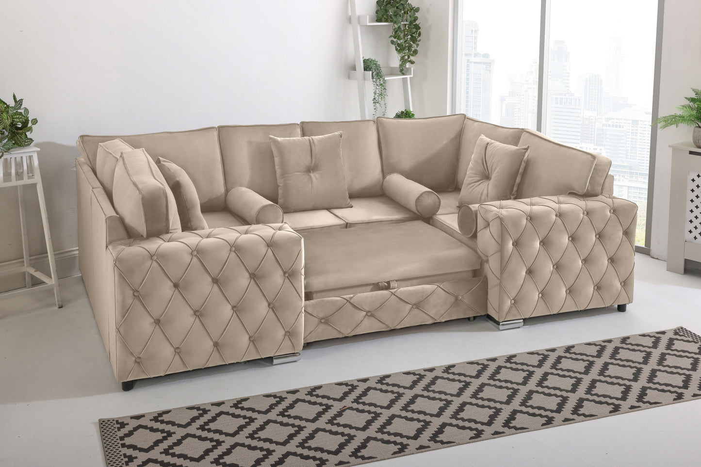Castro U Shape Sofa bed Fullback - Plush Velvet - Sofa Scape UK