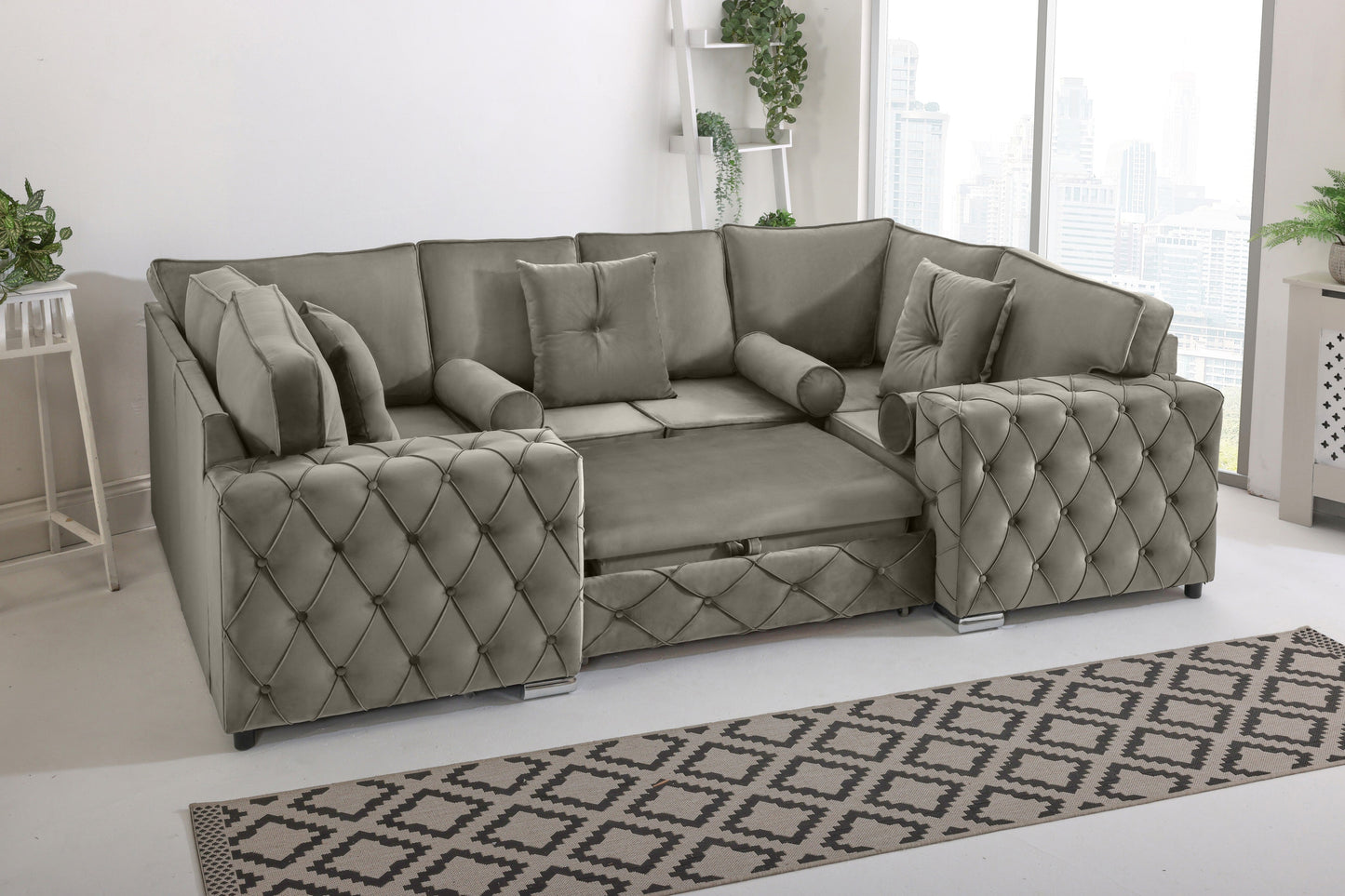 Castro U Shape Sofa bed Fullback - Plush Velvet - Sofa Scape UK