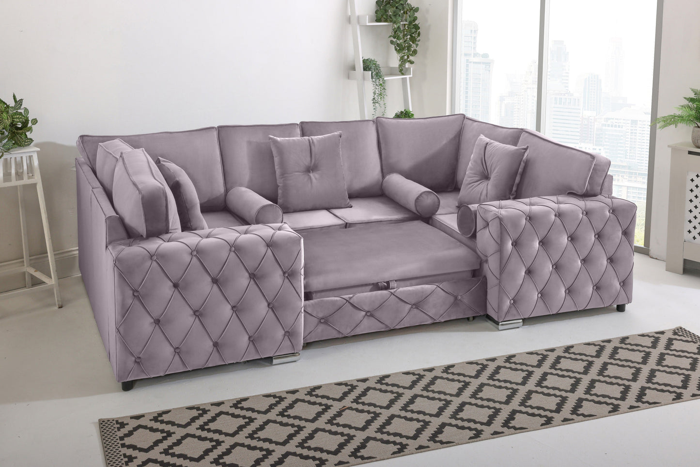 Castro U Shape Sofa bed Fullback - Plush Velvet - Sofa Scape UK