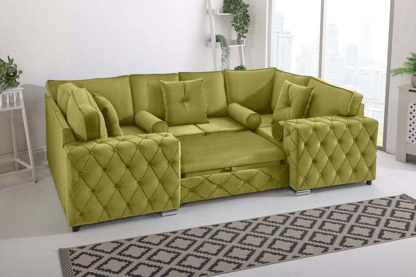Castro U Shape Sofa bed Fullback - Plush Velvet - Sofa Scape UK