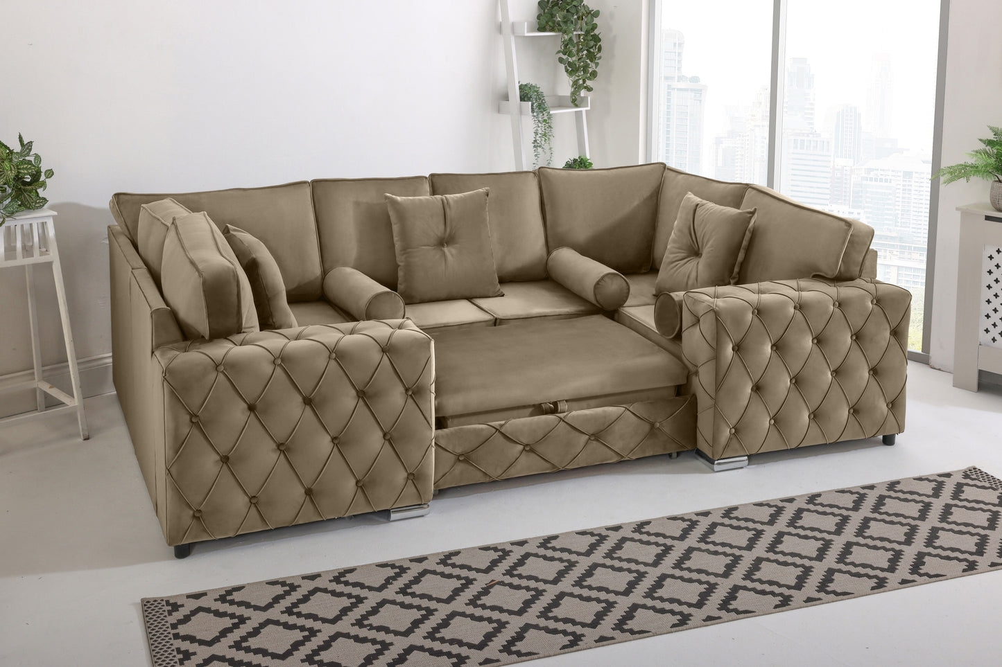 Castro U Shape Sofa bed Fullback - Plush Velvet - Sofa Scape UK