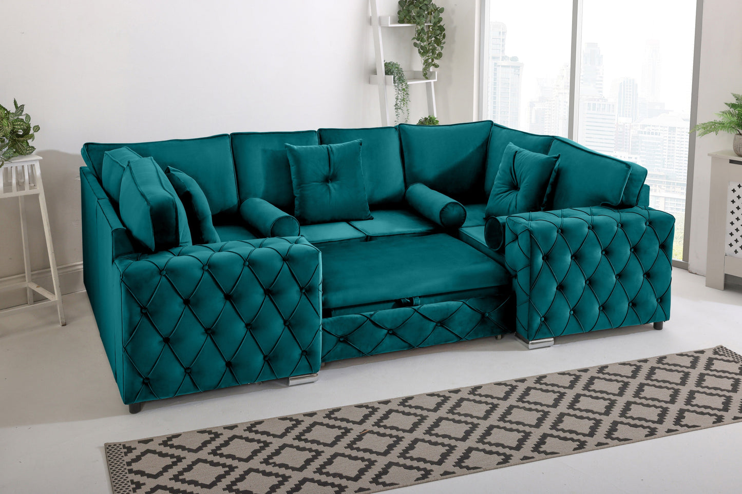 Castro U Shape Sofa bed Fullback - Plush Velvet - Sofa Scape UK