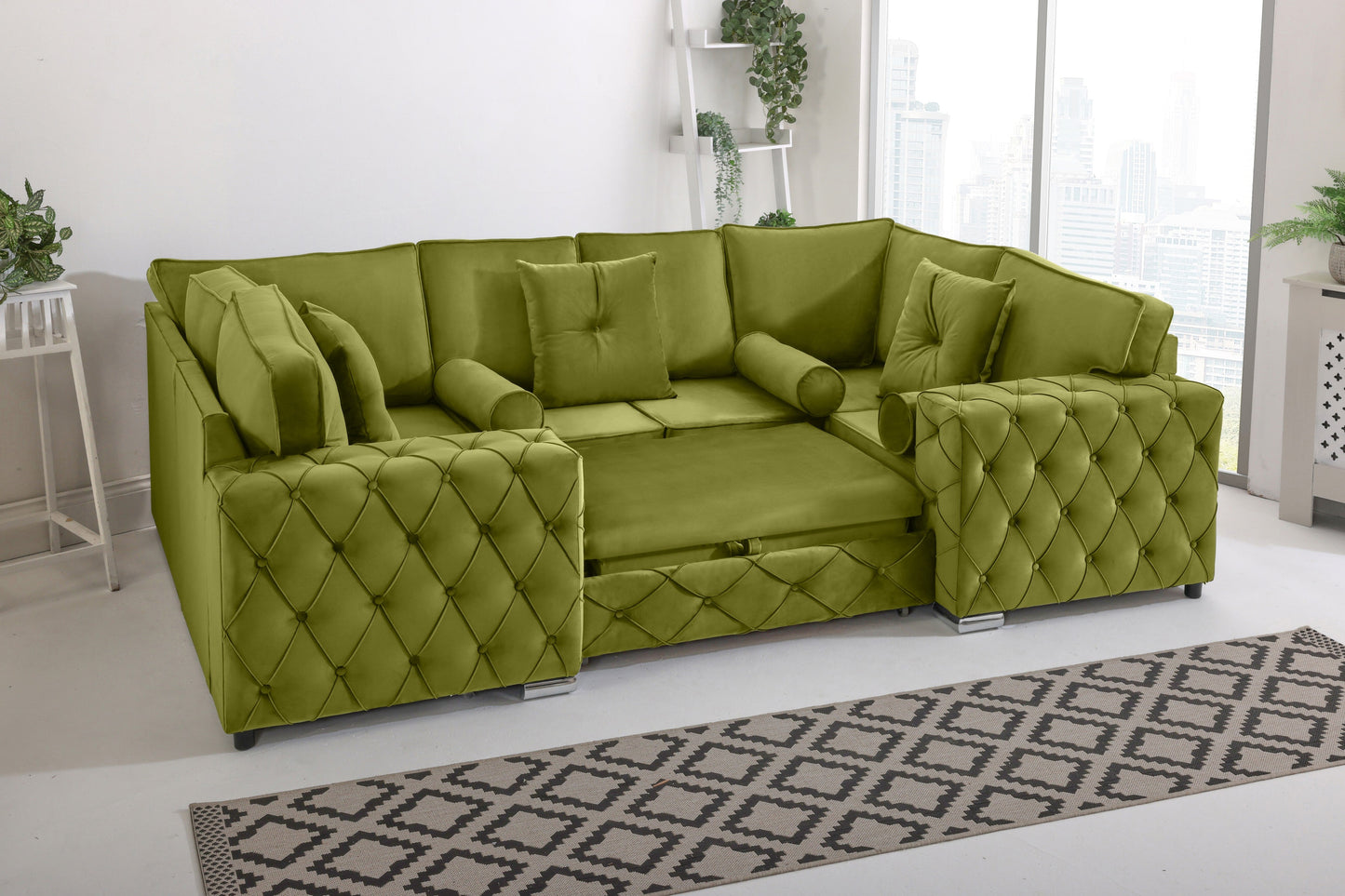 Castro U Shape Sofa bed Fullback - Plush Velvet - Sofa Scape UK