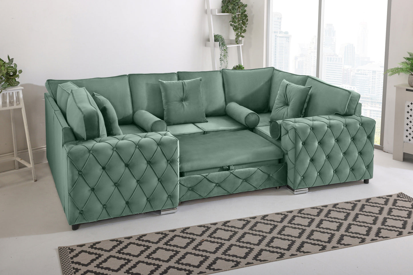 Castro U Shape Sofa bed Fullback - Plush Velvet - Sofa Scape UK