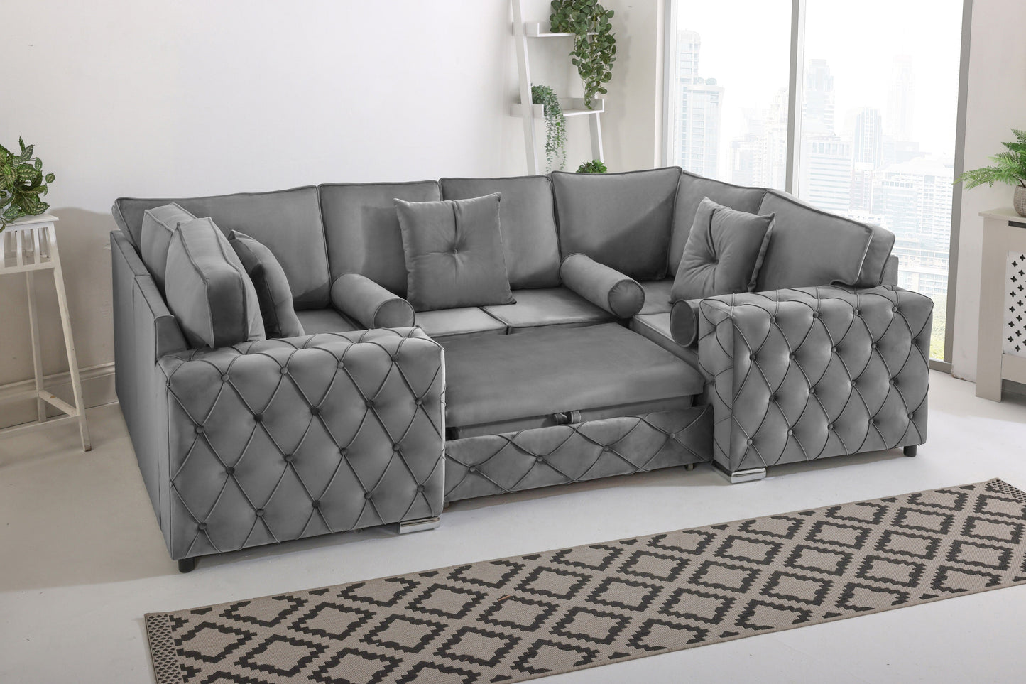 Castro U Shape Sofa bed Fullback - Plush Velvet - Sofa Scape UK