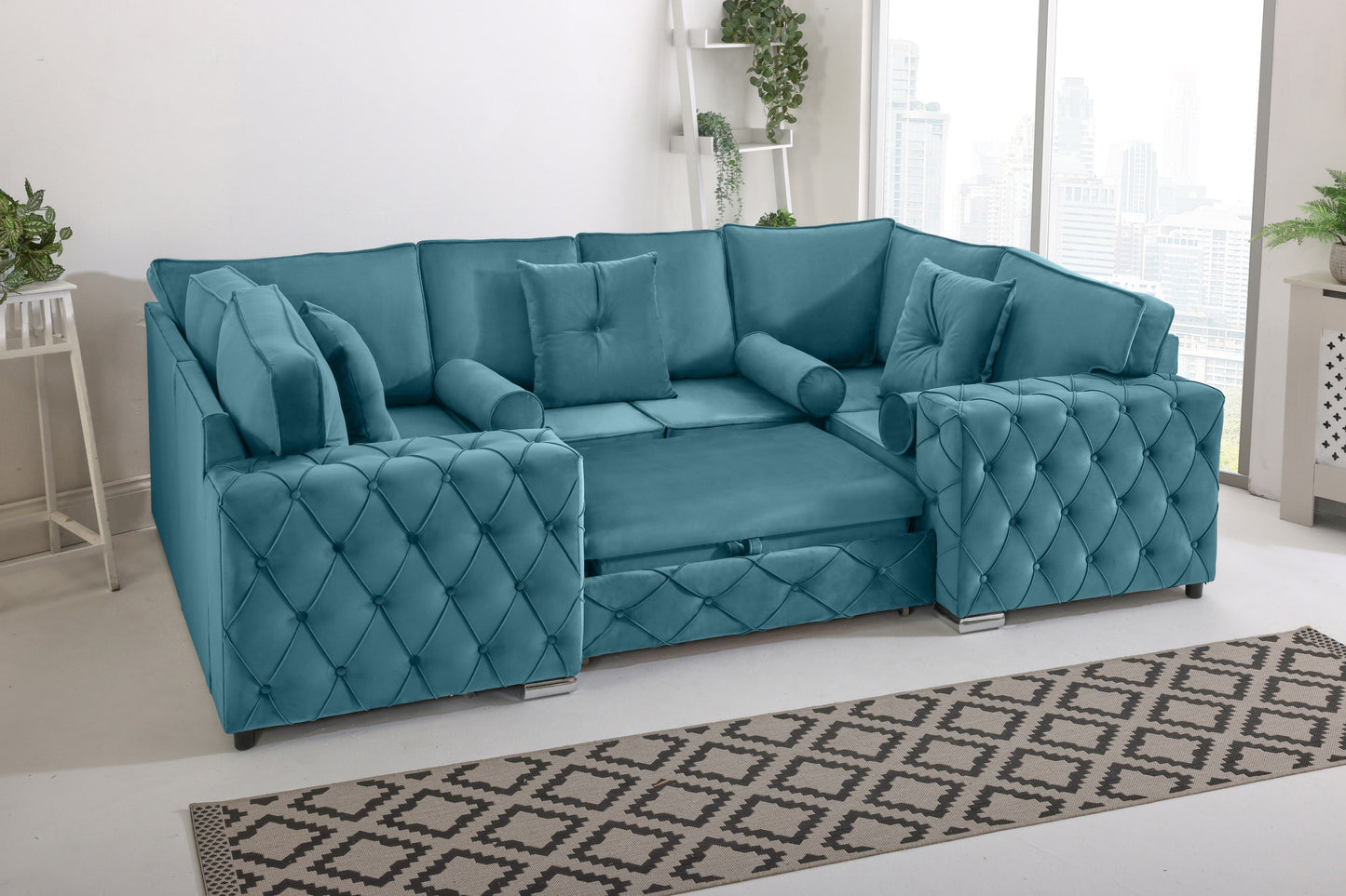 Castro U Shape Sofa bed Fullback - Plush Velvet - Sofa Scape UK
