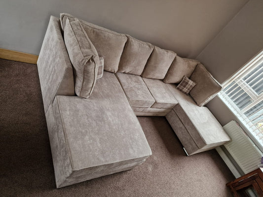 Lux U shape - Fullback Mink Chenille + Footstool - Sofa Scape UK