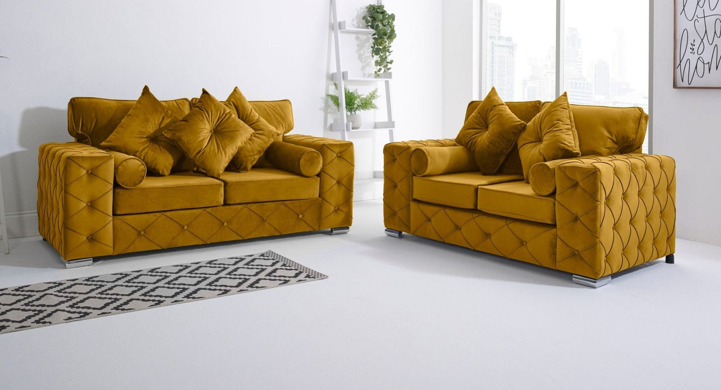 Milton 3+2 Fullback + Bolster / Buttoned Cushions - Sofa Scape UK