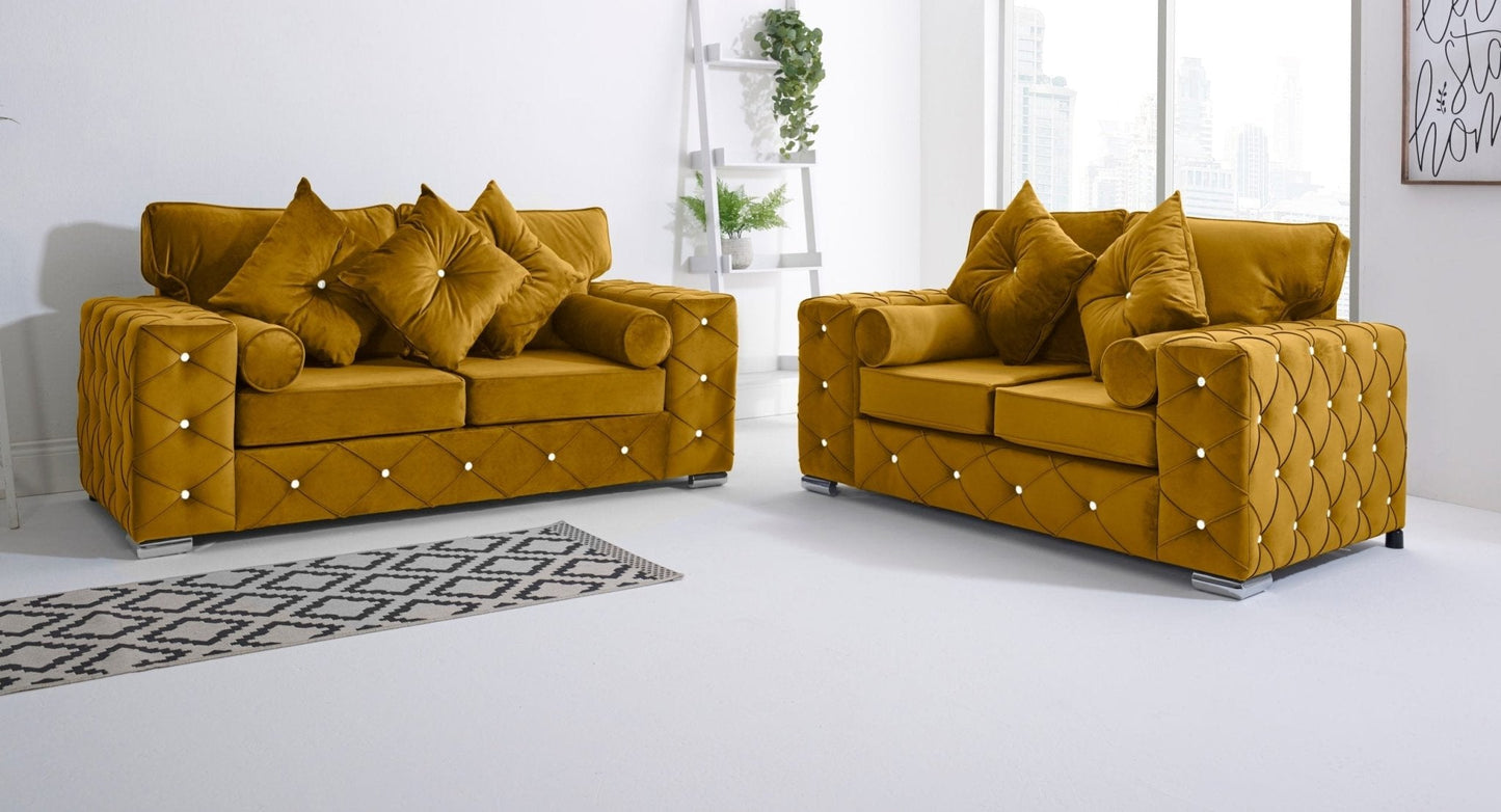 Milton 3+2 Fullback + Diamonds + Bolster / Buttoned Cushions - Sofa Scape UK