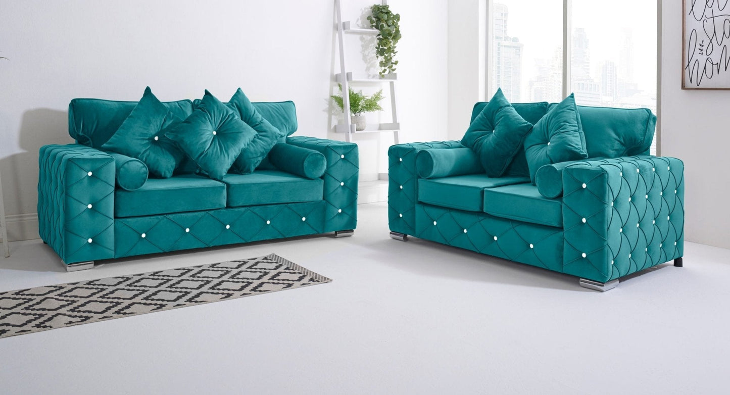 Milton 3+2 Fullback + Diamonds + Bolster / Buttoned Cushions - Sofa Scape UK