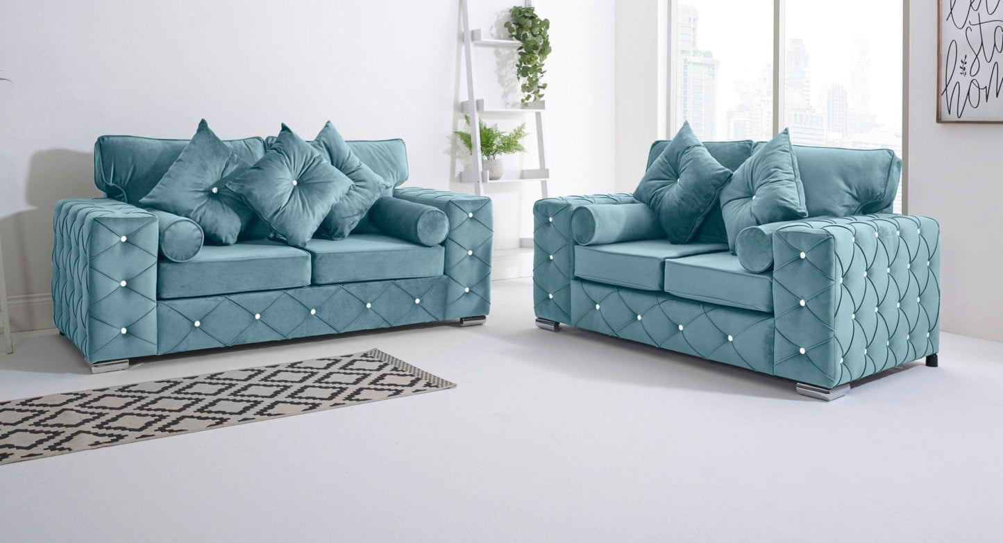 Milton 3+2 Fullback + Diamonds + Bolster / Buttoned Cushions - Sofa Scape UK