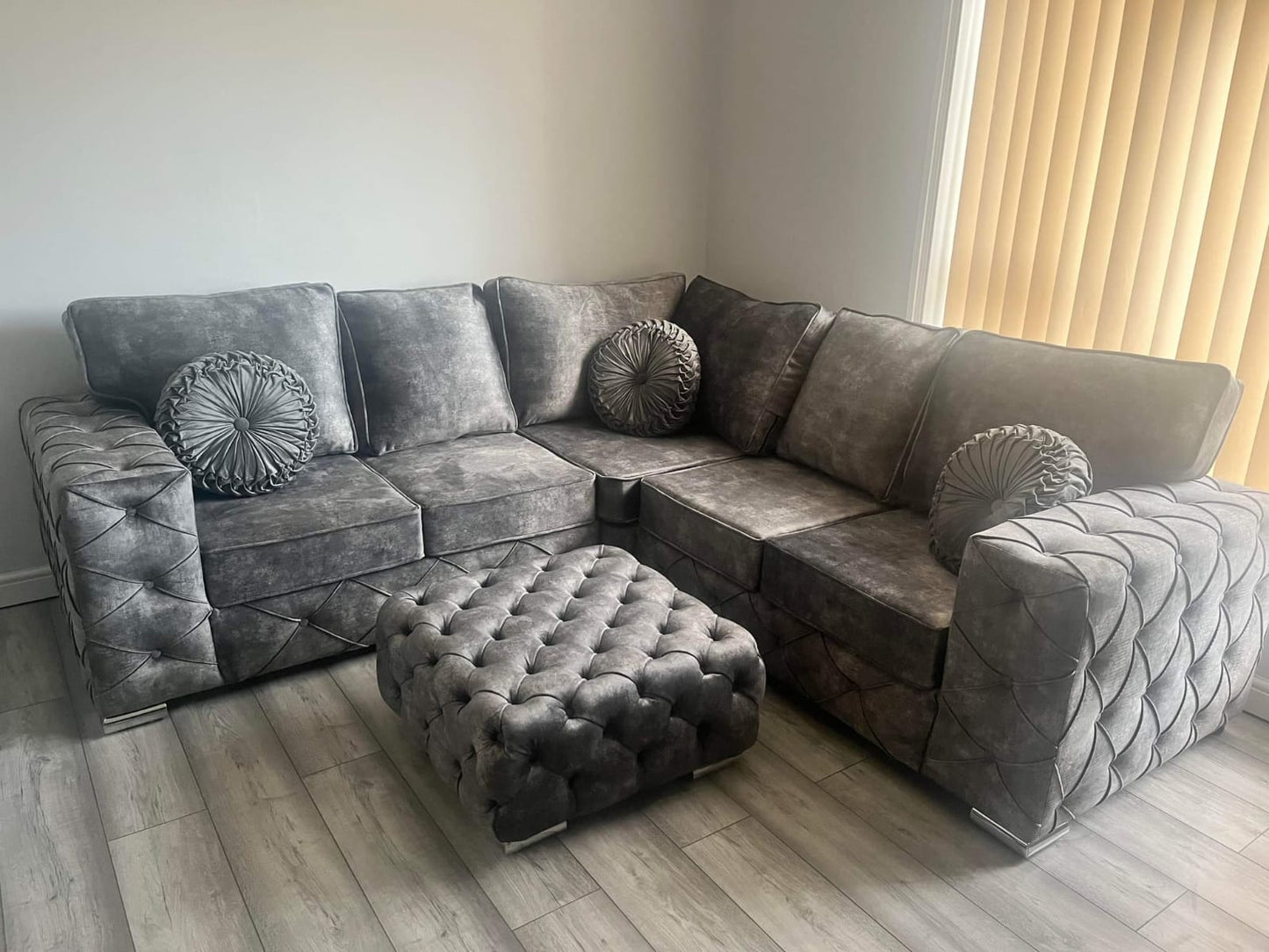 Milton Corner + Footstool - Gunmetal Fullback - Sofa Scape UK
