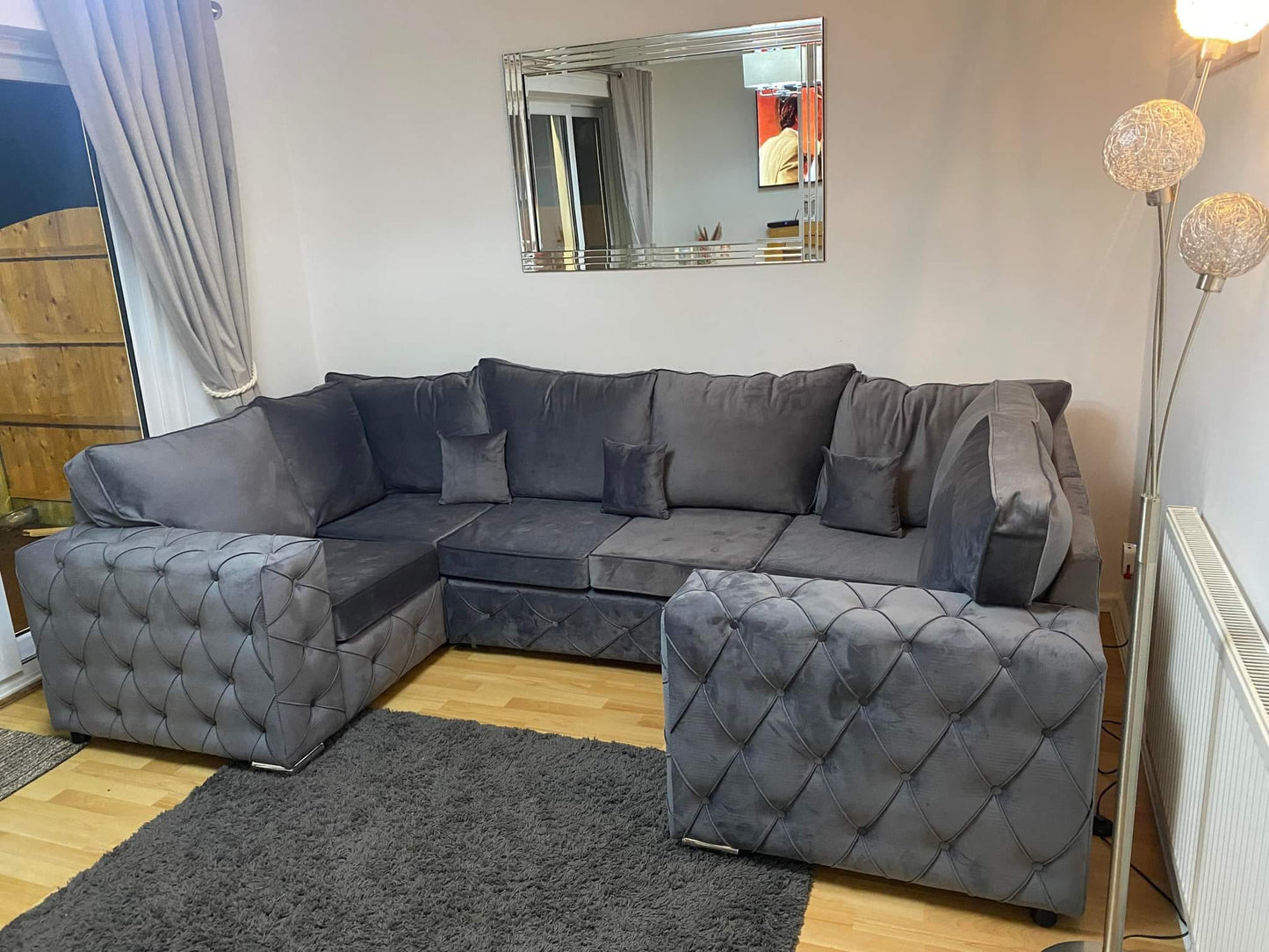 Milton U Shape Sofa Bed - Grey Fullback - Diamonds - Sofa Scape UK