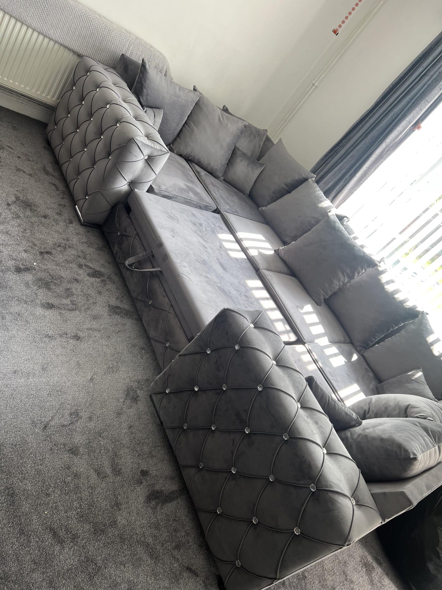 Milton U Shape Sofa Bed - Grey Scatterback - Diamonds - Sofa Scape UK