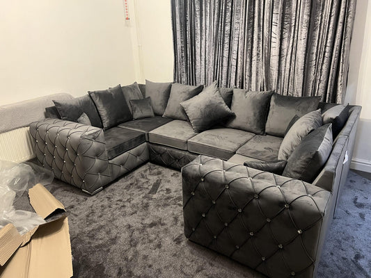 Milton U Shape Sofa Bed - Grey Scatterback - Diamonds - Sofa Scape UK