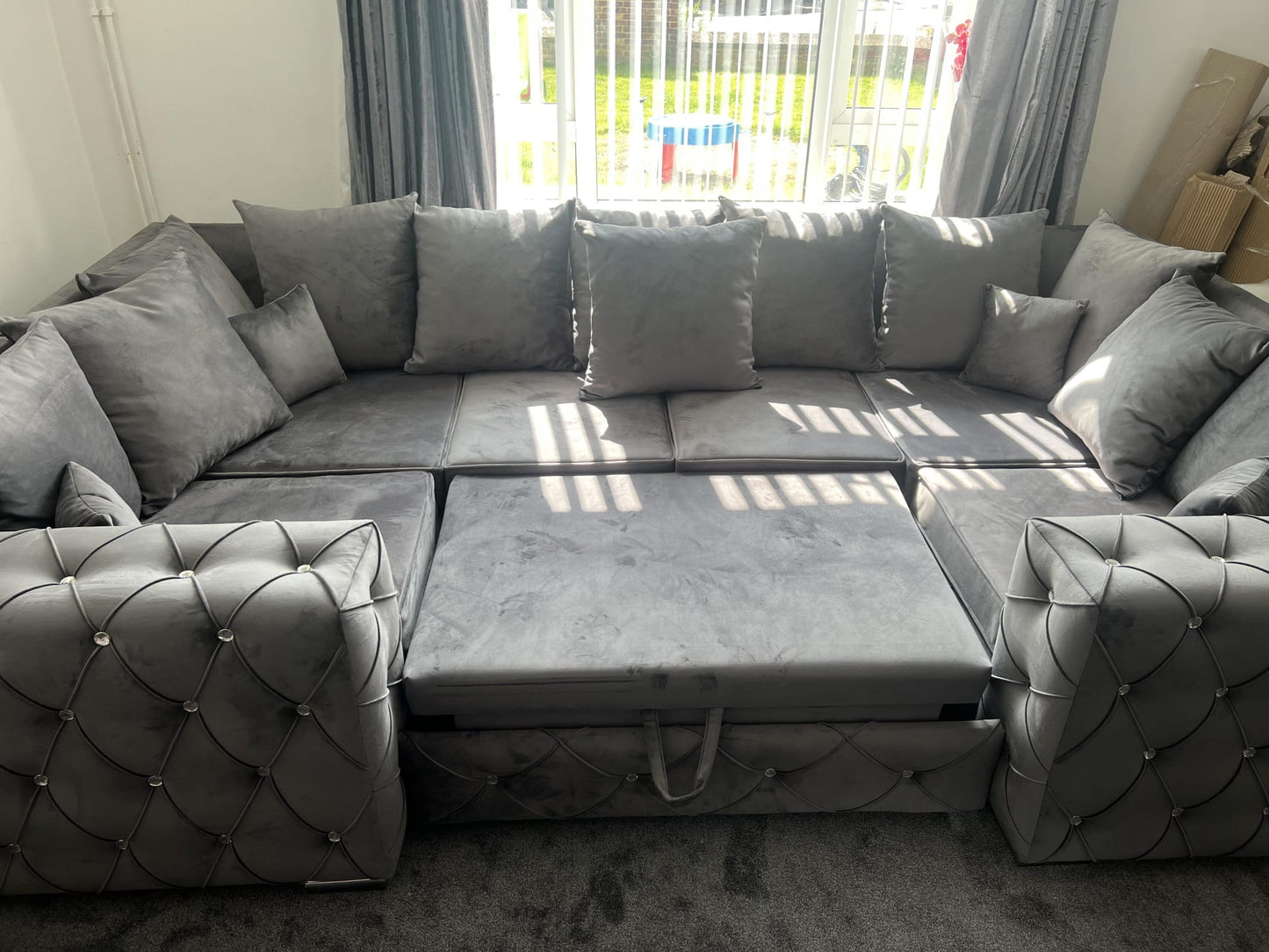 Milton U Shape Sofa Bed - Grey Scatterback - Diamonds - Sofa Scape UK