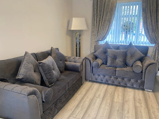 3+2 Malibu- Fullback Grey + 2 Bolster Cushions - Sofa Scape UK