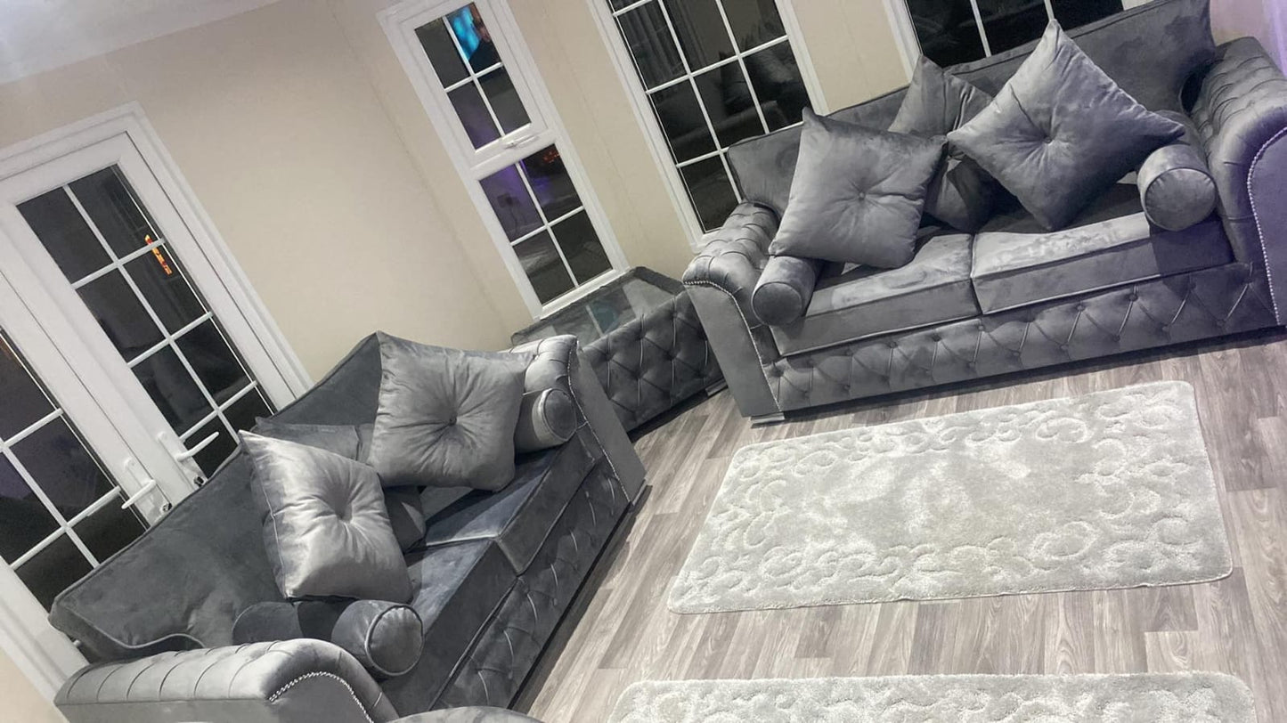 3+2 Malibu - Grey - Fullback + 2 Bolster Cushions - Sofa Scape UK