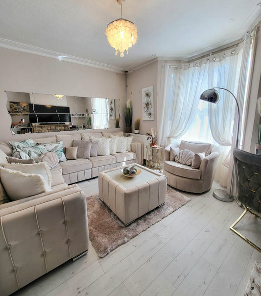 6 Seater - Layla - 2c3 - Cream - Fullback + Coffee Table - Sofa Scape UK