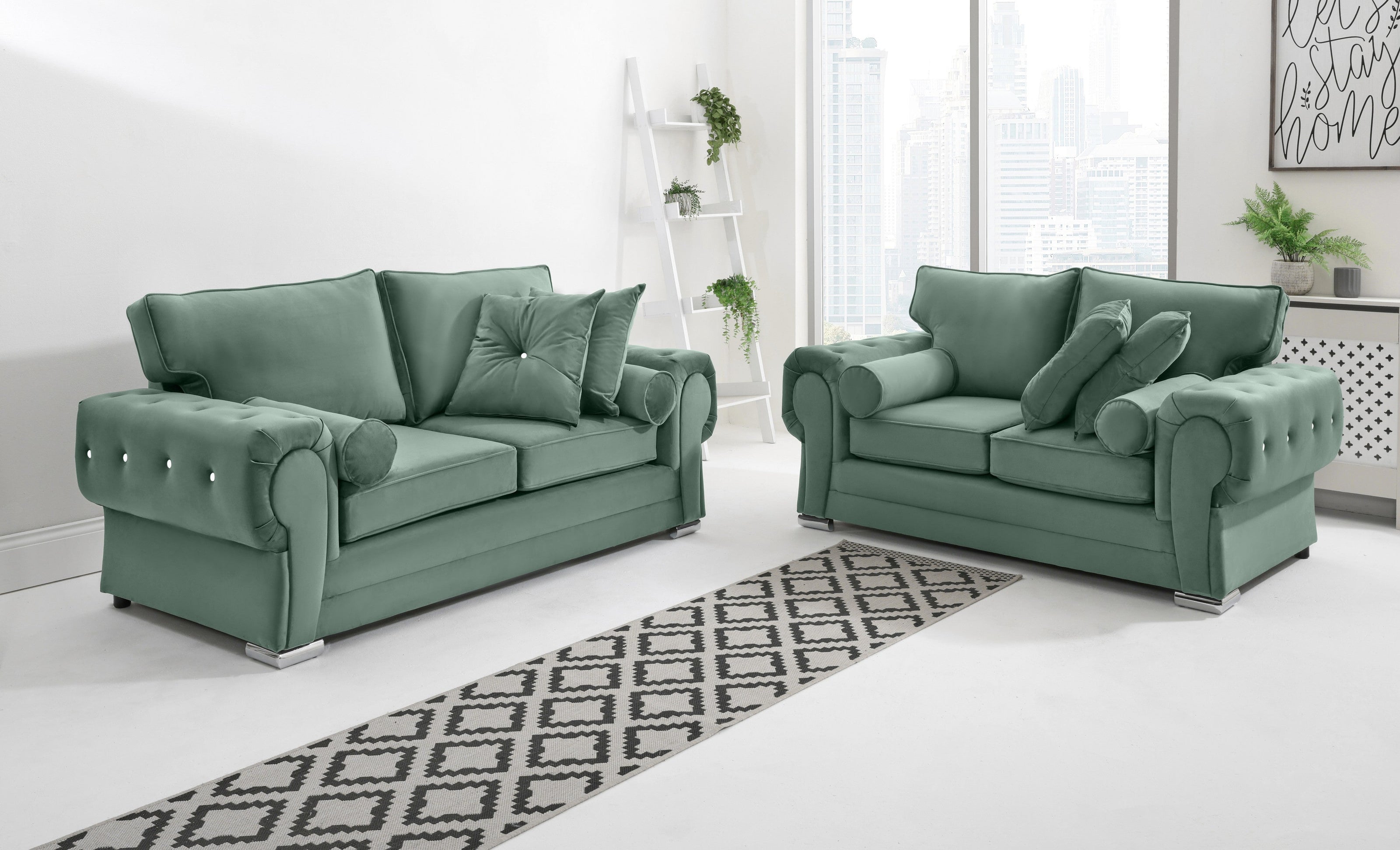 Lucera Plush 3+2 Fullback + Extra Cushions + Diamonds - Sofa Scape UK