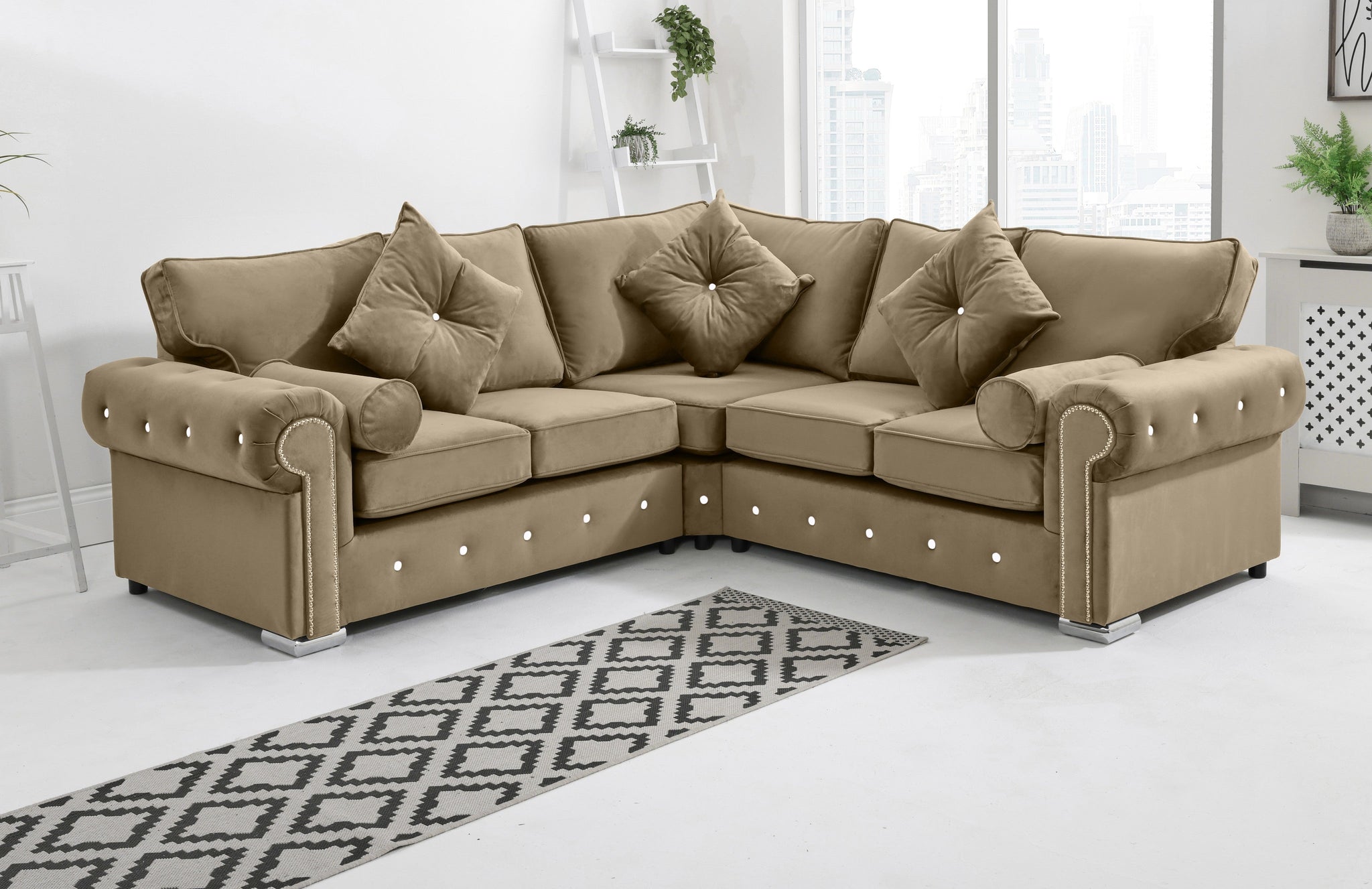 Novara Corner Fullback + Extra Cushions + Diamonds - Sofa Scape UK