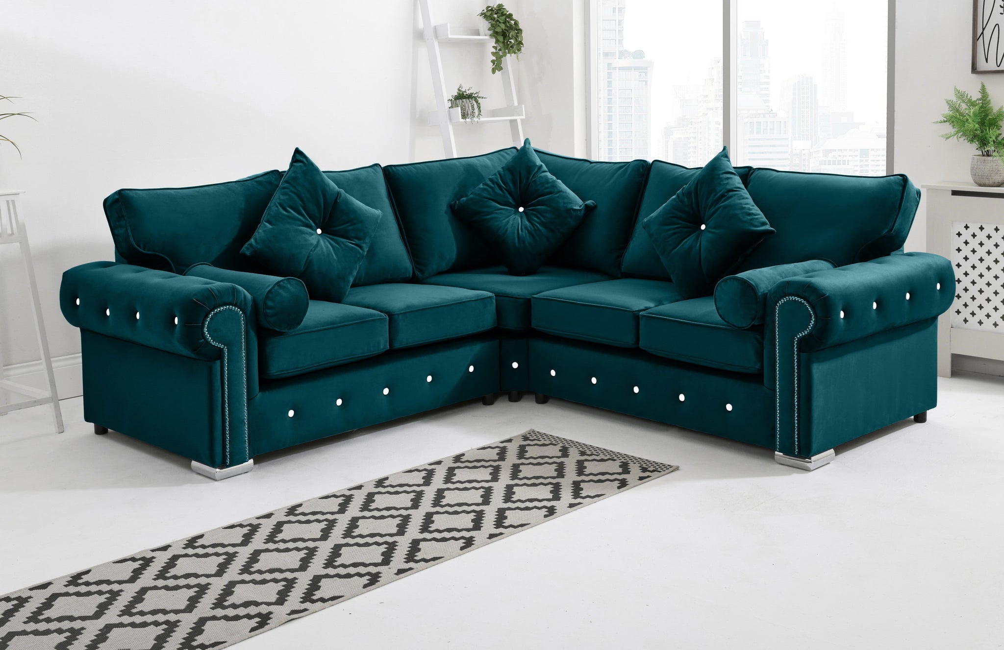 Novara Corner Fullback + Extra Cushions + Diamonds - Sofa Scape UK