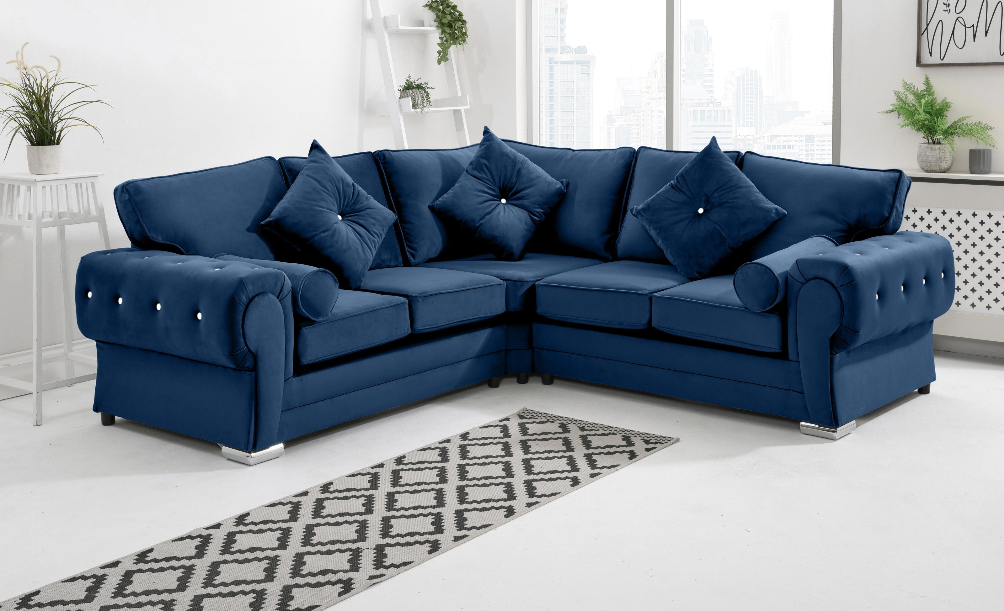 Lucera Plush Corner Fullback + Extra Cushions + Diamonds - Sofa Scape UK
