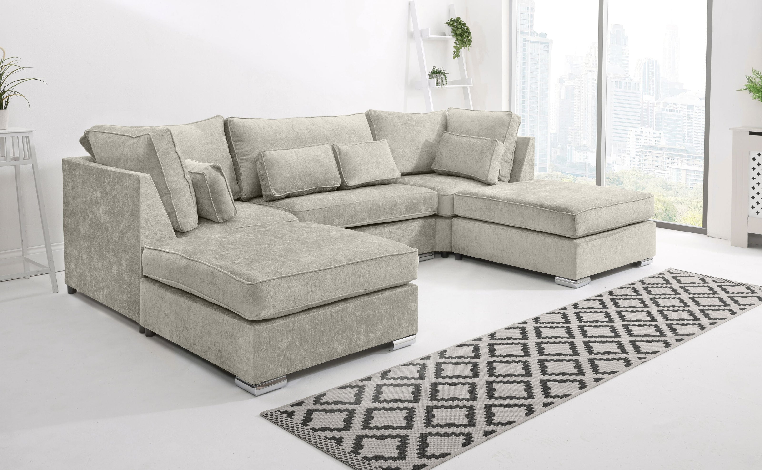Zenith Chenile U Shape Fullback + Extra Cushions - Sofa Scape UK