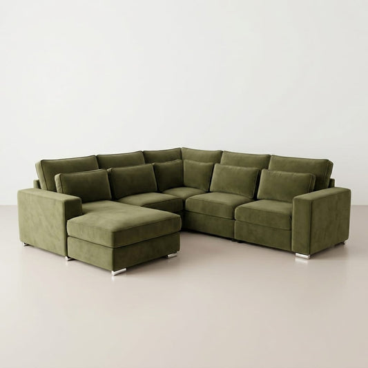 Tuscany Olive Green Velvet Corner Sofa with Chaise - Sofa Scape UK