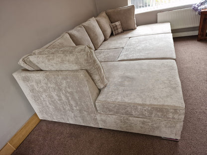 Lux U shape - Fullback Mink Chenille + Footstool - Sofa Scape UK