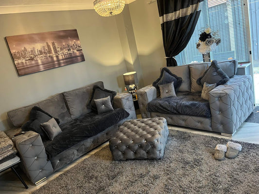 Milton 3 Seater & 2 Seater + Footstool - Grey Fullback - Sofa Scape UK