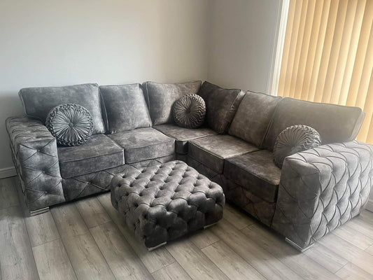 Milton Corner + Footstool - Gunmetal Fullback - Sofa Scape UK