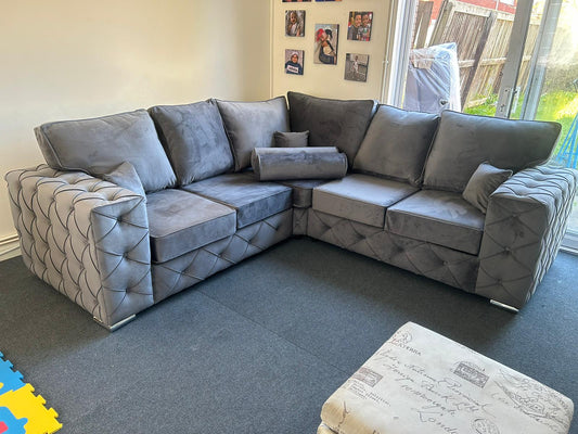 Milton Corner - Grey Fullback & 2 Bolster Cushions - Sofa Scape UK