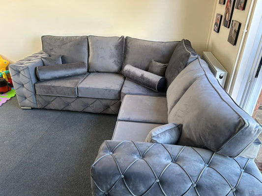 Milton Corner - Grey Fullback & 2 Bolster Cushions - Sofa Scape UK