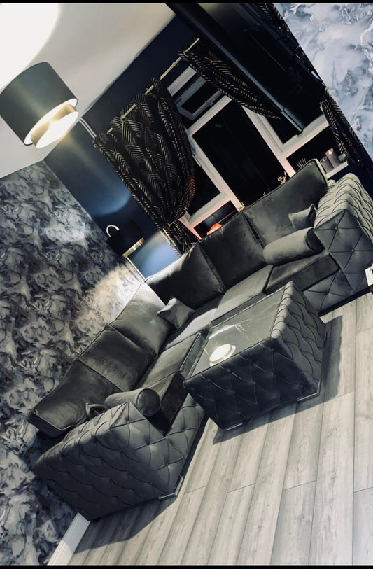 Milton - Grey - Fullback + Coffee Table + 2 Bolster Cushions - Sofa Scape UK