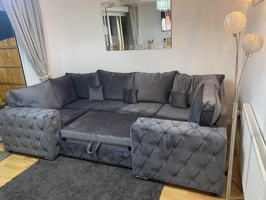 Milton U Shape Sofa Bed - Grey Fullback - Diamonds - Sofa Scape UK