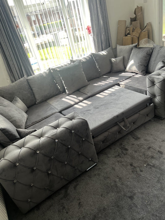 Milton U Shape Sofa Bed - Grey Scatterback - Diamonds - Sofa Scape UK