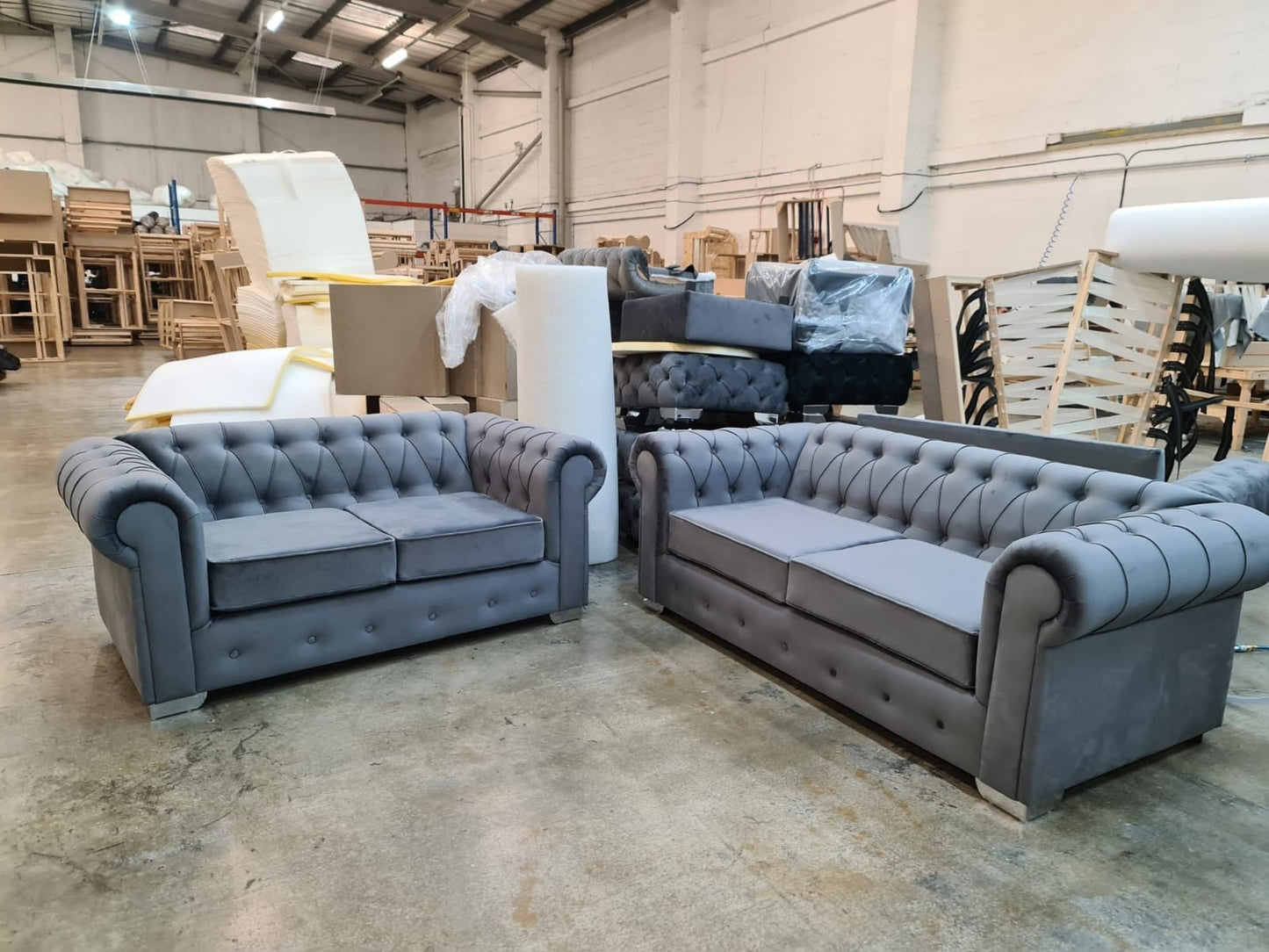 Olympia Chesterfield 3 Seater & 2 Seater - Grey - Sofa Scape UK