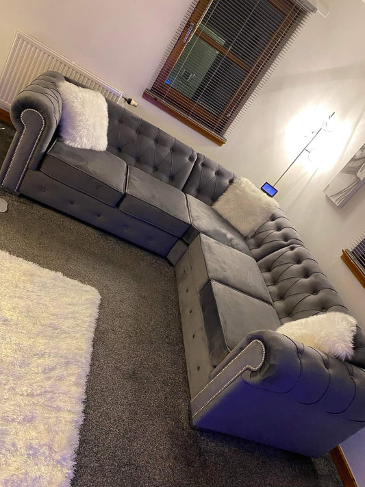 Olympia Chesterfield Corner - Grey - Sofa Scape UK