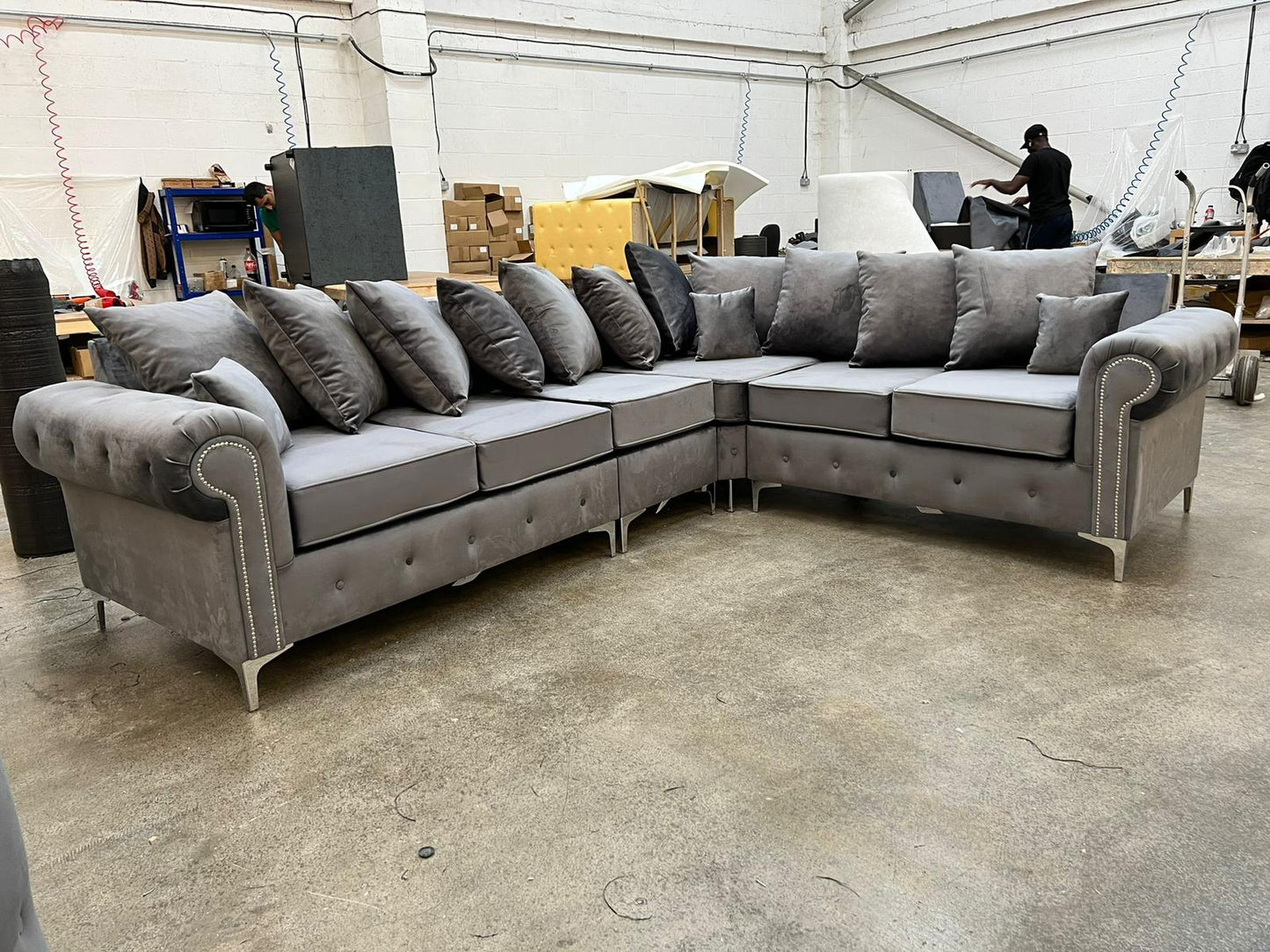 Olympia Corner 6 Seater With Triangle Legs - Grey Scatterback - Sofa Scape UK